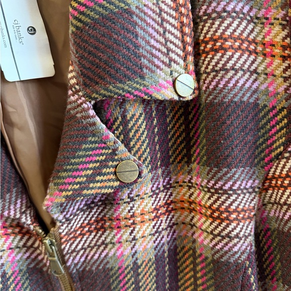 CJ Banks Women's 1X Plaid Jacket Zipper Pockets Collar Brown Pink‎ - Picture 6 of 9